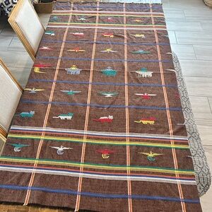 Vintage Southwestern Thunderbird & Animal Motif Table Cover Wall Textile 73x50”